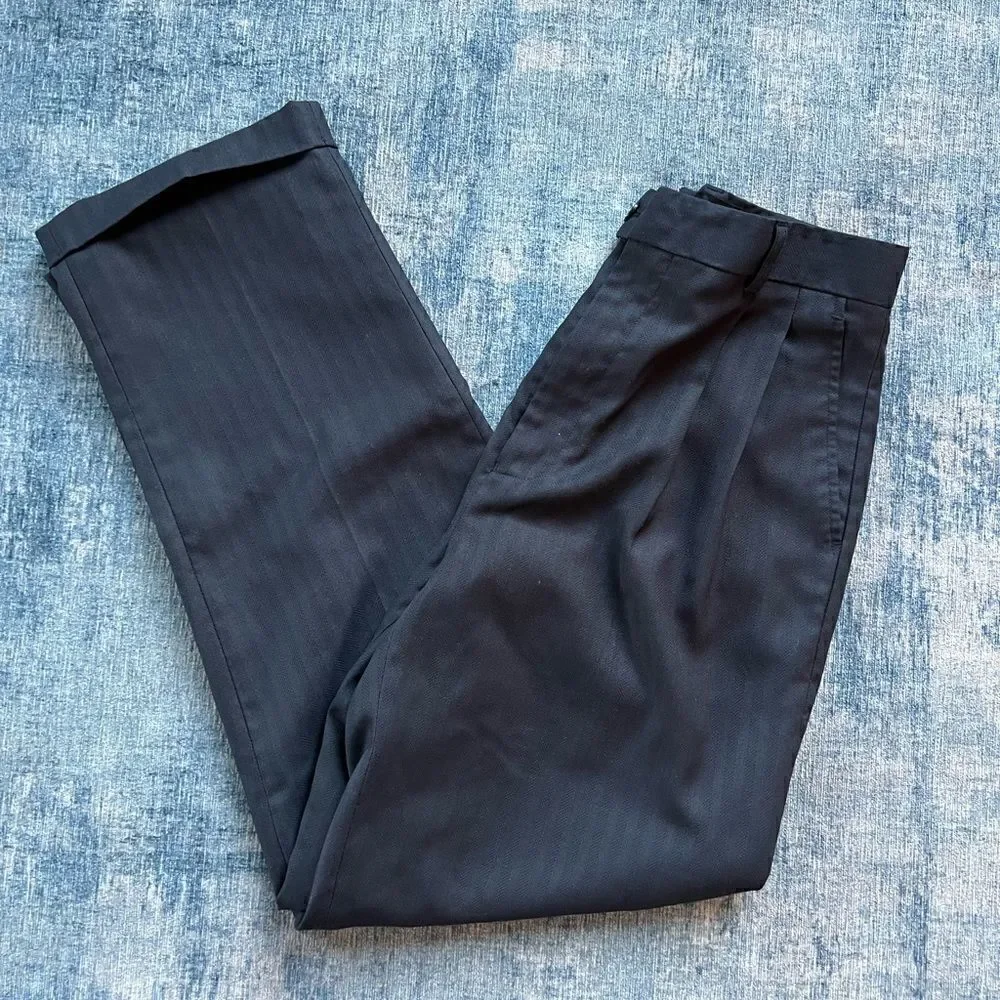 Boys Bertucci Navy Blue Pleated Front Dress Pants with Vertical Stripes Size 18